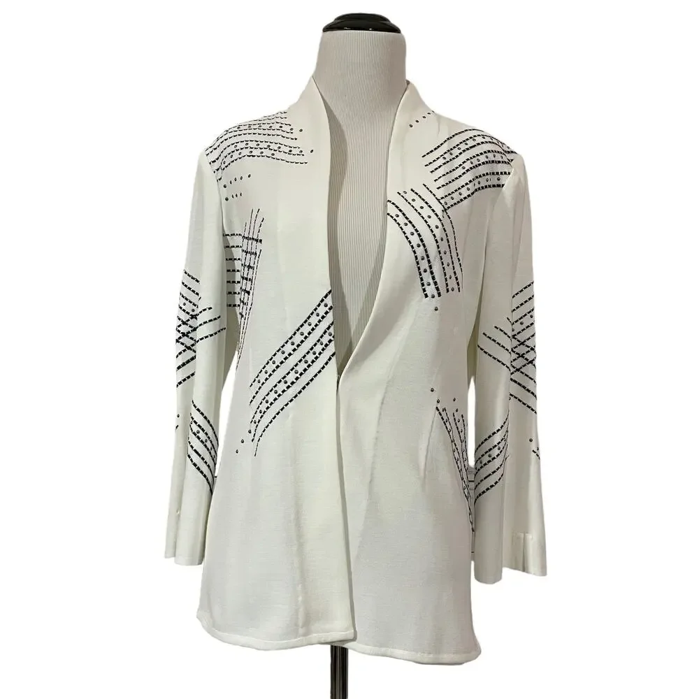 Ming Wang Embroidered Knit Cardigan Jacket - White - Small - Picture 6 of 16